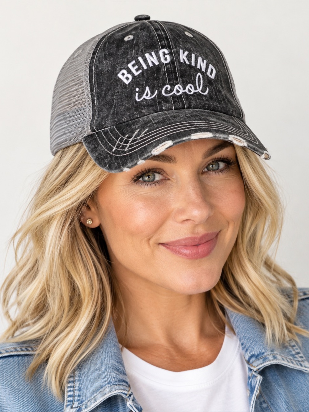 Katydid ‘BEING KIND IS COOL’ TRUCKER HATS Distressed Trucker Hat Adjustable
